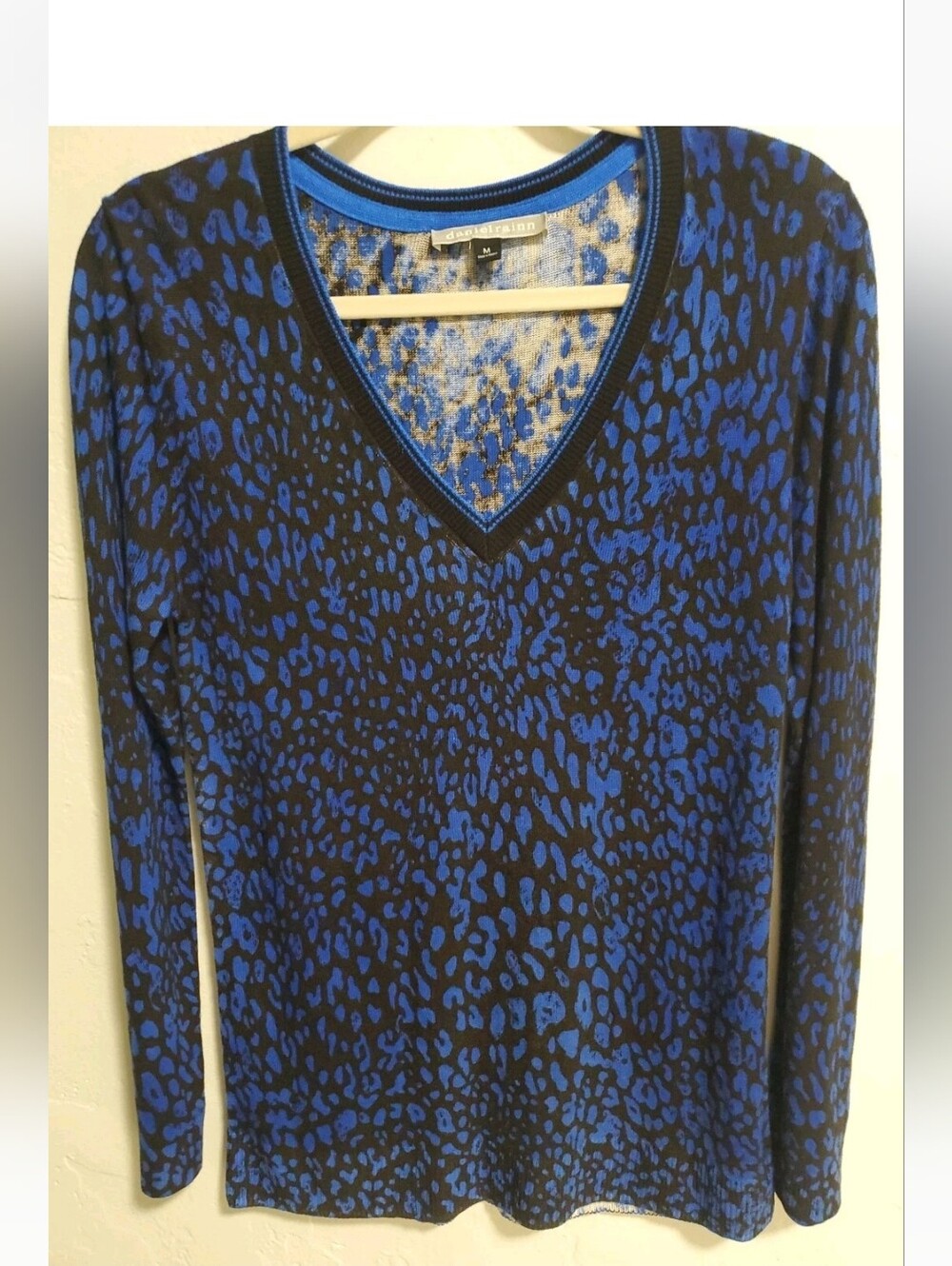Daniel Rainn Blue and Black V-Neck Sweater - Animal Print